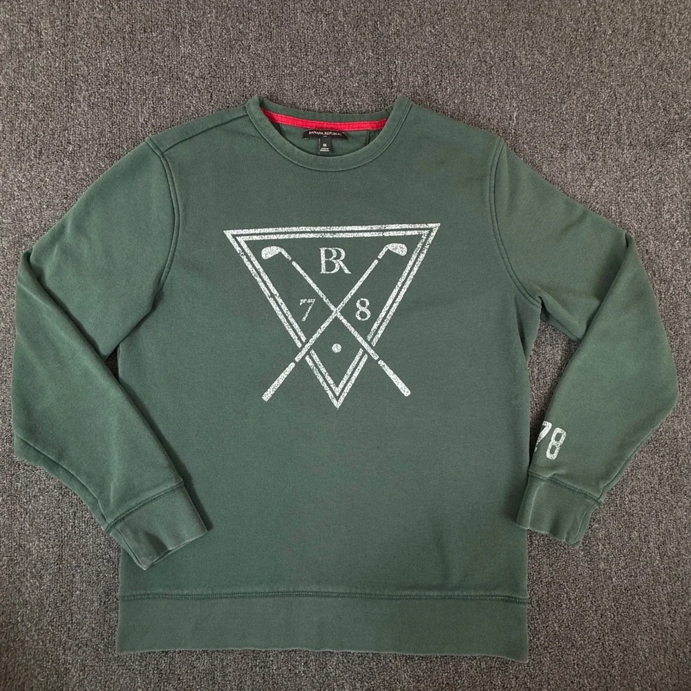 Banana Republic Mens Golf Crewneck Sweatshirt Green Preppy Graphic Pullover M